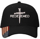 Christian Hats for Men or Women Redeemed 3 Nail Cross Adjustable Embroidered Hat with USA Flag Brim Machine Washable Dads Supporting Dads Message