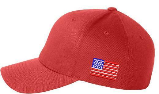 Donald Trump Make America Great Red Hat w/ USA Flag on the side White Embroidery