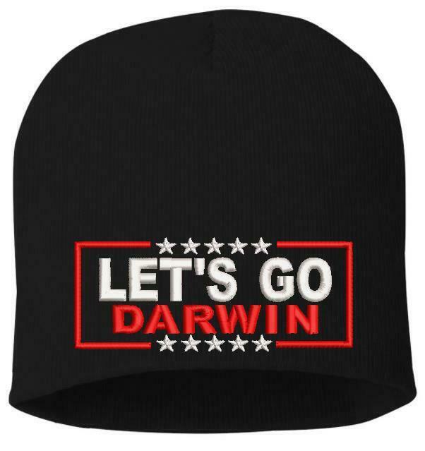 Lets go Darwin Winter Hat - Embroidered Cuff or Beanie Navy Blue or Black Hat