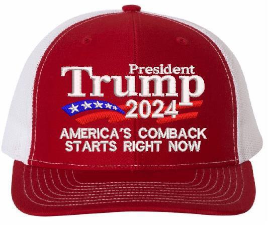 TRUMP 2024 Hat "America's comeback starts right now" Adjustable Embroidered Hat