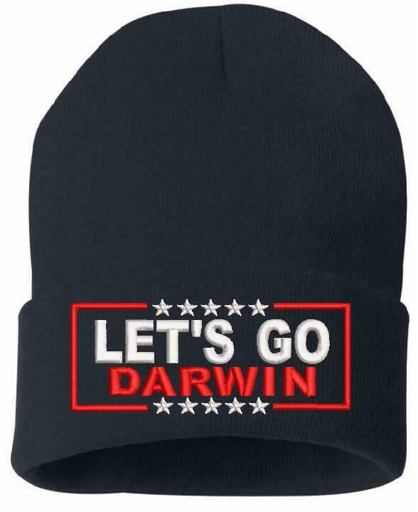 Lets go Darwin Winter Hat - Embroidered Cuff or Beanie Navy Blue or Black Hat